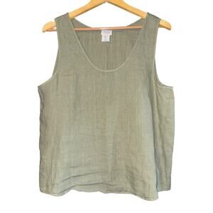 Sigrid Olsen 100% Linen Top Womens Large Sage Green Resort Beach Costal Vacation